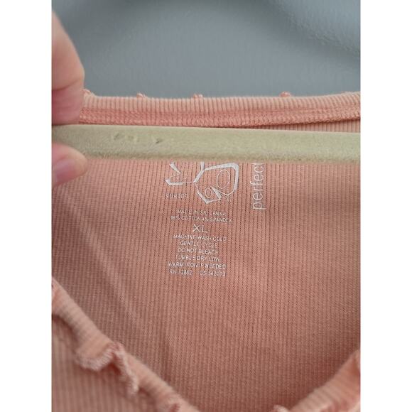 Y2K Pink V-Neck Ribbed Coquette Cap Sleeve Preppy Babydoll Top Womans Size XL - Picture 3 of 4